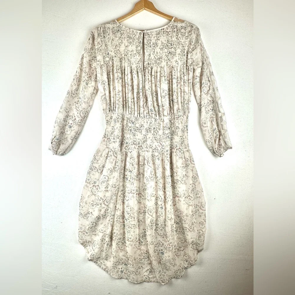 Free People Floral Charlotte Smock Lace Midi Dress Feminine Cottagecore